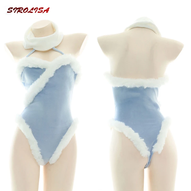 

Sexy Bodysuit Plush Backless Women Velvet Cute Halter Patchwork Sleepwear Kawaii Off Shoulder Pajama Girl Zipper Sweet Lingerie