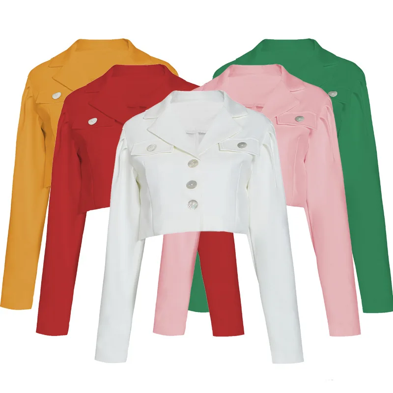 Женский блейзер розовый белый красный желтый зеленый короткий топ с длинным