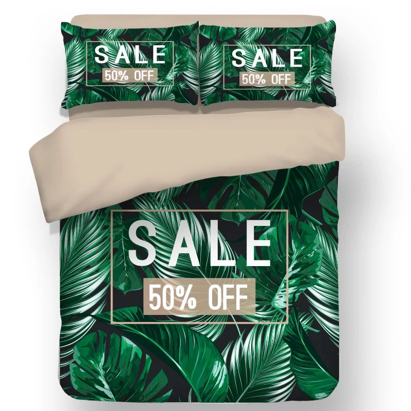 

3D Duvet Cover Set Cartoon Tropical Jungle with Green Banana Leaves Cute Decorative 3 Piece Bedding double king quilt cover Set