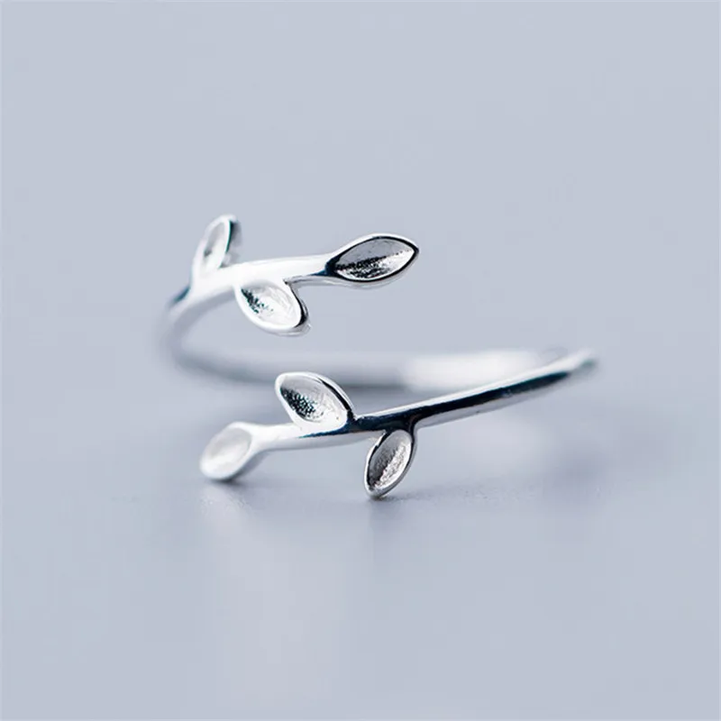 

925 Sterling Silver Elegant Leaf Finger Ring For Women Girls Party Wedding Fashion Jewelry jz385