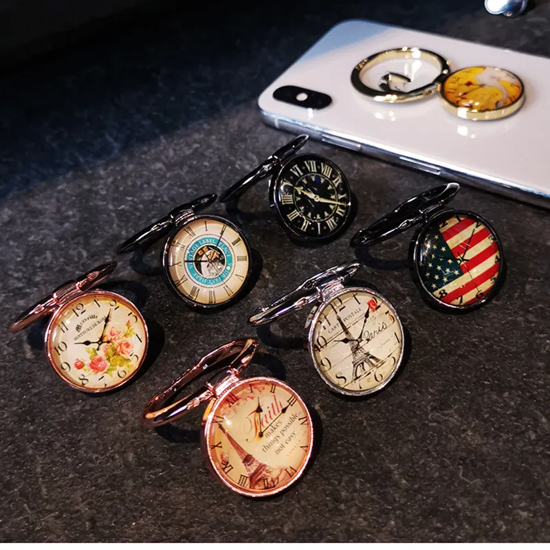the round mobile phone holder is suitable for iphone 12 pro huawei samsung car holder retro flag ring mobile phone holder free global shipping