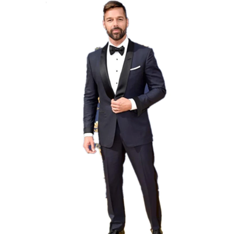 

Men Slim Fit Tuxedos Groom Wear Dark Blue Suits Tailor 2021