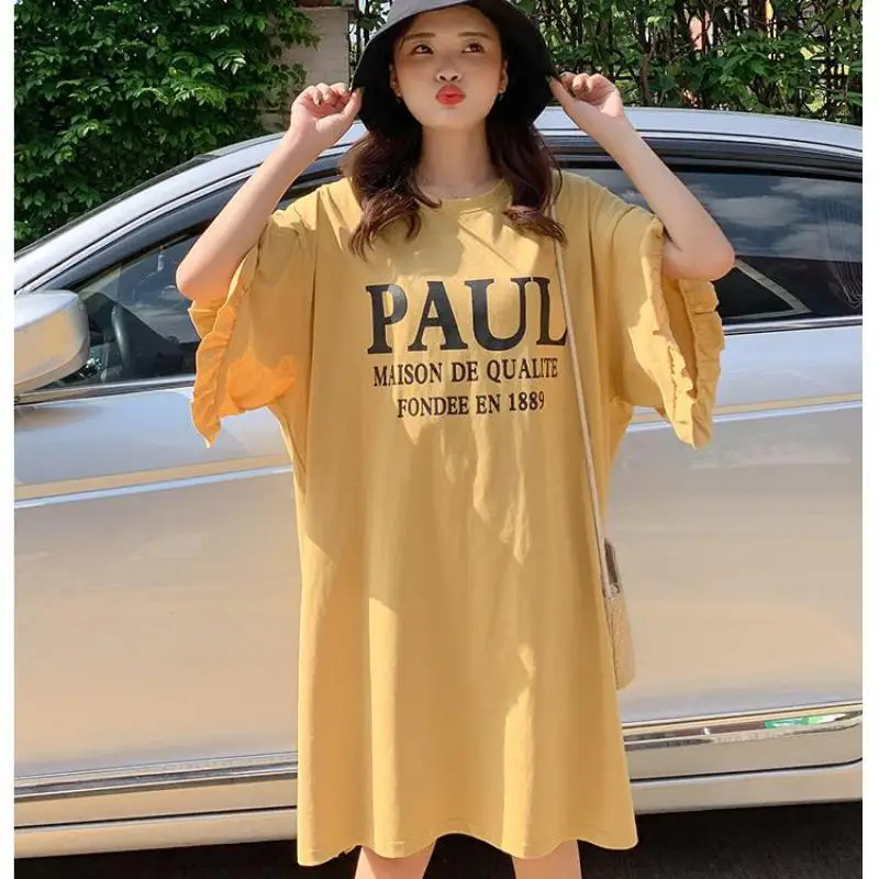

2021 Summer New Arrival Korean Plus Size Loose Slim Women T-shirt Dress Casual Lazy Style Girlfriends T-shirt Tide Free Shipping