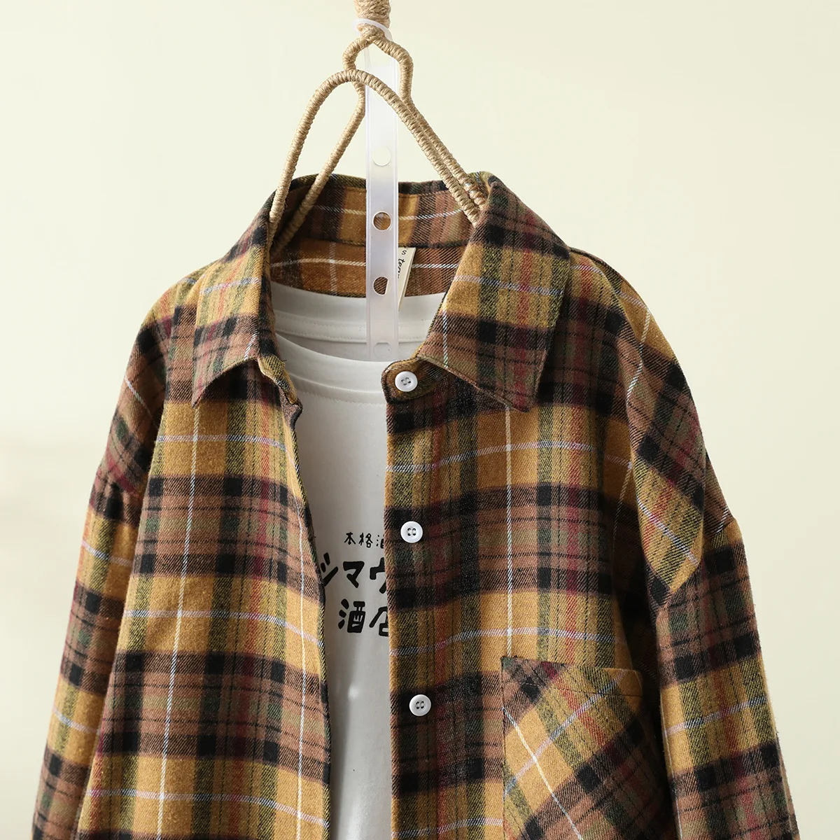 Клетчатые рубашки с отворотами в Корейском стиле свободная блузка Женская