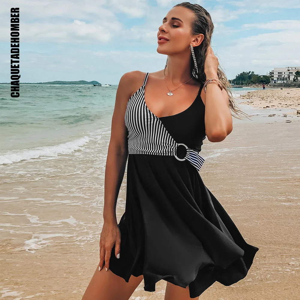 

Танкини, женский сексуальный купальник с юбкой с принтом, летний раздельный спортивный купальник с пуш-ап в полоску и волнистыми точками, 2021