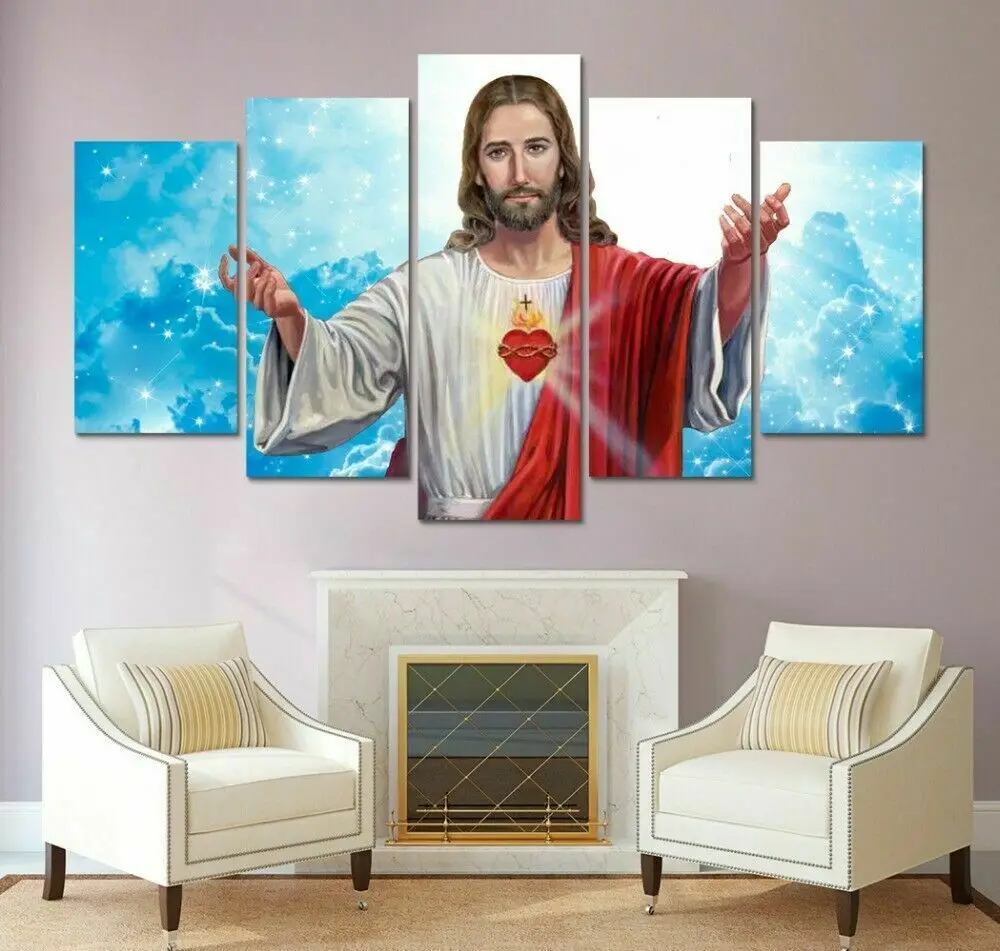 

No Framed 5 pieces Heart Of Jesus Christ Home Decor Modular Pictures Canvas Paintings Printed Posters Wall Art For Living Room