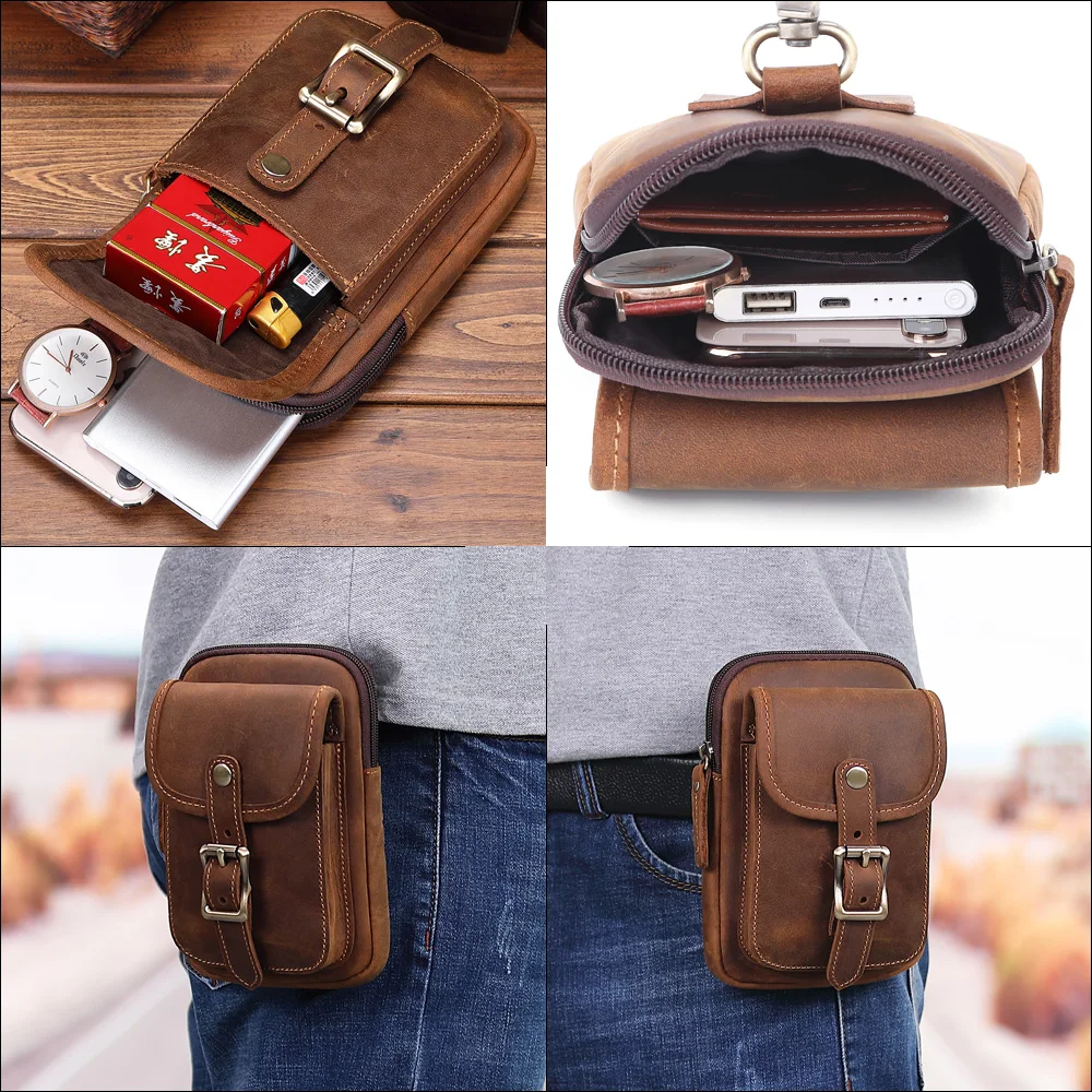 MISFITS genuine leather waist packs men vintage travel fanny pack with passport holder belt phone bag for Man small hook bum | Багаж и