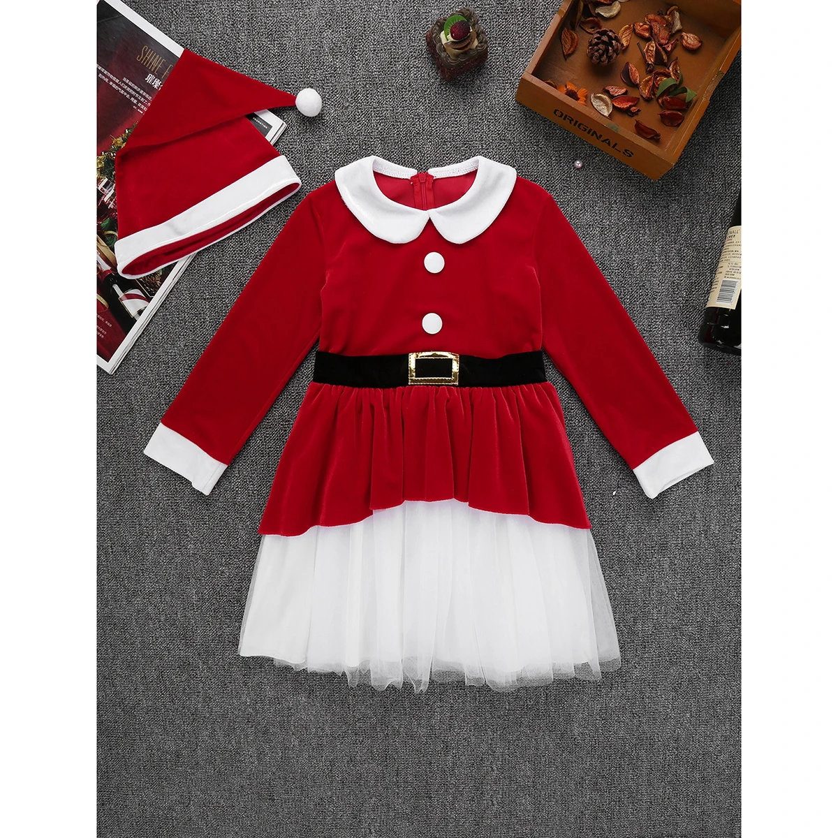 Детский костюм Санта-Клауса для девочек одежда косплея на Рождество мягкий