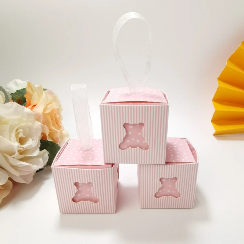 

100PCS Pink Blue Paper Candy Box Baby Shower Gifts Boxes Small Birthday Party Babyshower Boy Girl Gift Bag Party Supplies