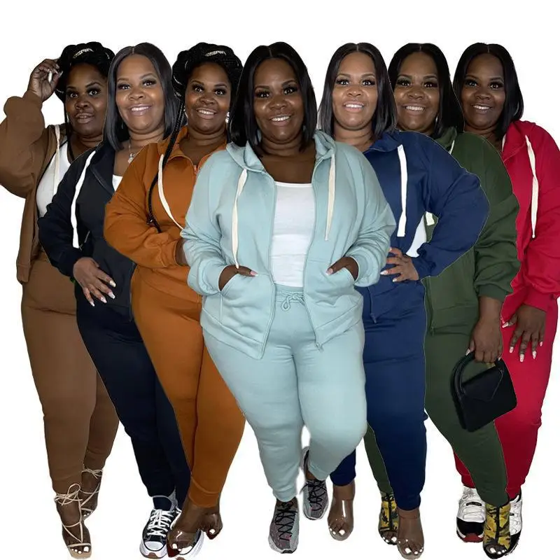 

Fall Women Long Sleeve Plus Size xl~4xl Hoodie Tracksuits for Women Zipper Casual Solid Color Two Piece Set