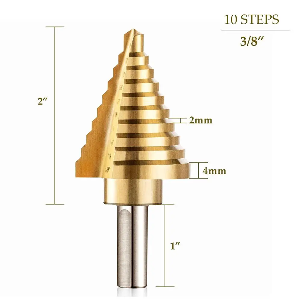 Ступенчатое сверло BINOAX с титановым покрытием конические биты от 1/4 до 1-3/8 дюймов