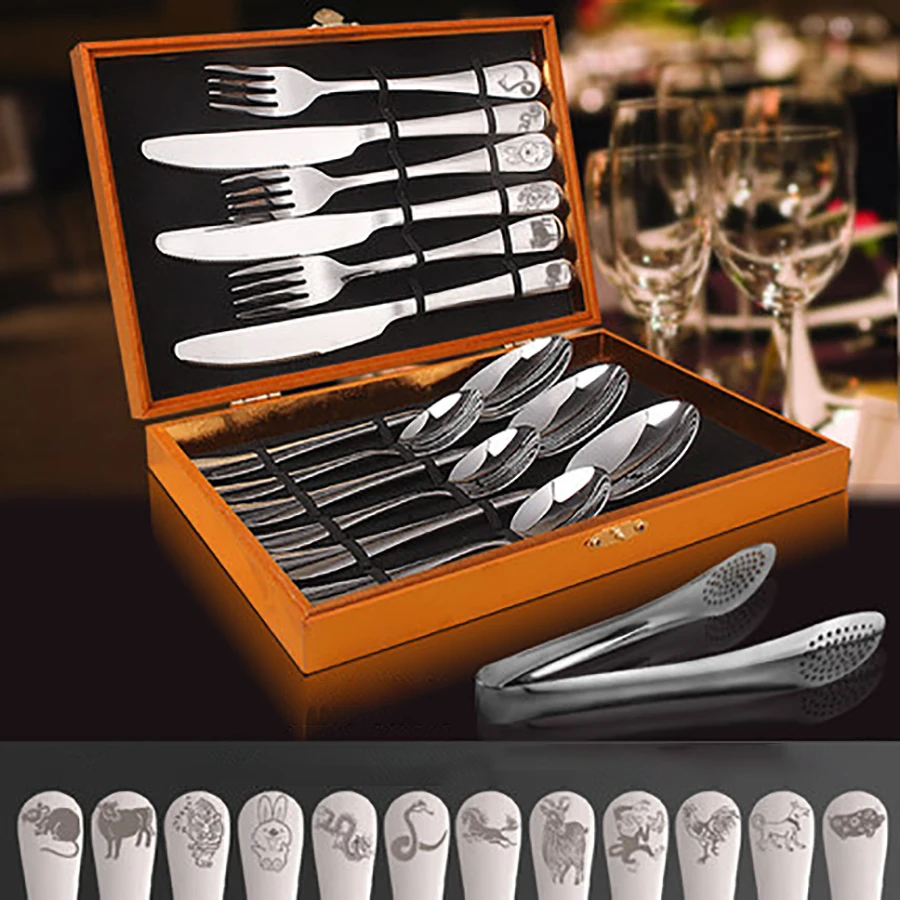 Европейский набор столовых приборов из нержавеющей стали 24 шт. вилка ложка ножи