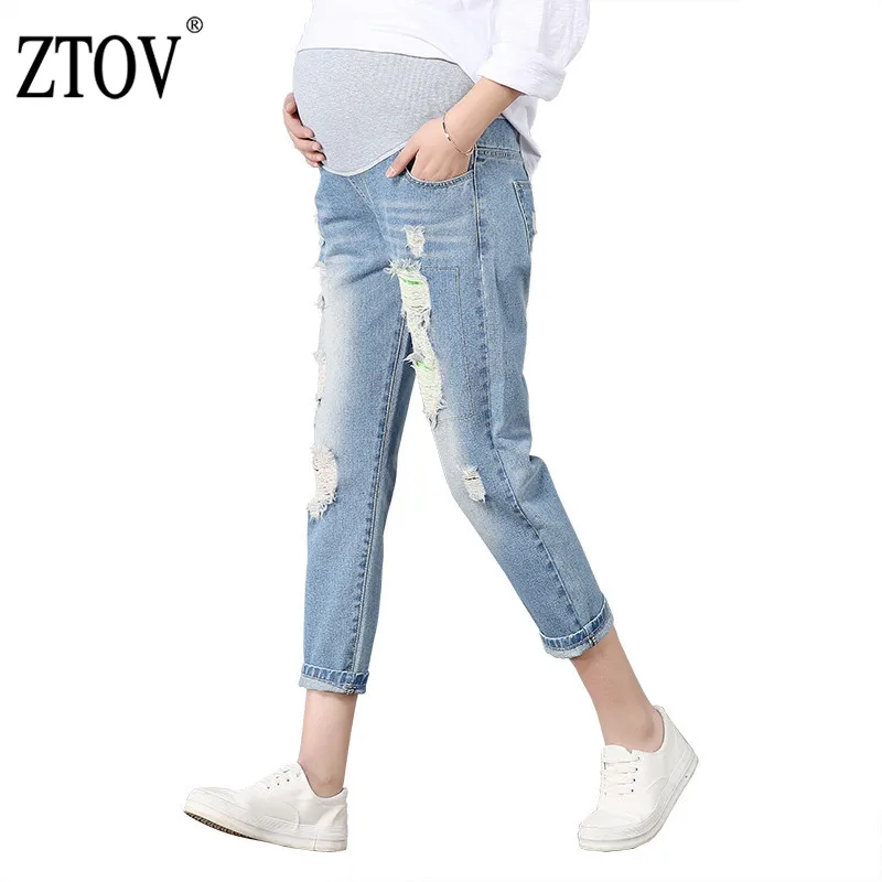 ZTOV Брюки для беременных женщин джинсы весенние брюки с дырками капри живота