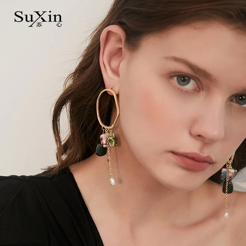 SuXin длинные серьги-кисточки в форме звезды с пентаграммой для женщин стиле