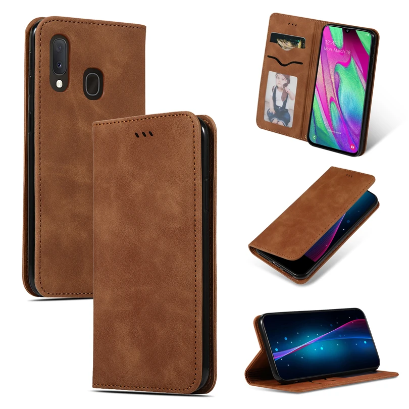 Кожаный чехол бумажник с откидной крышкой для Samsung A10 A20 A30 A40 A50 A70 A10E A20E магнитный