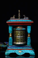5 tibet buddhism old bronze mosaic gem turquoise prayer wheel dharma scripture town house exorcism ward off evil spirits