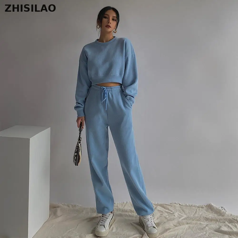 

Комплект ZHISILAO из двух предметов большого размера, Женский хлопковый костюм, пуловеры, женский спортивный костюм, брюки, толстовки с круглым ...