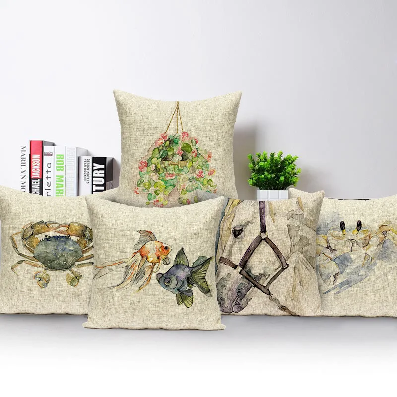 Чехол для подушки с изображением животных белой лошади кота совы Краб печать