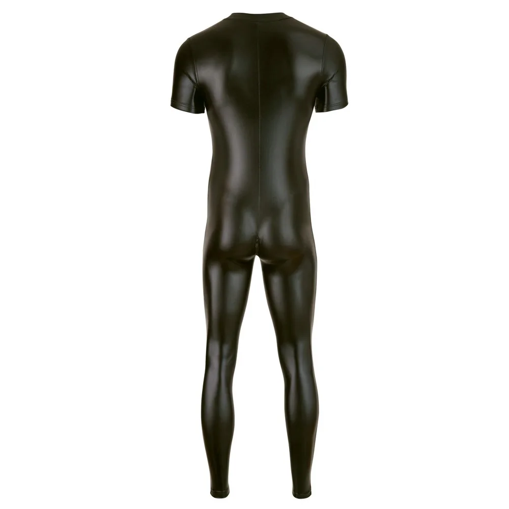 

New Men jumpsuit Summer Casual Fashion Sexy clubwear Artificial Leather underwear Slim Fit Long Sleeve Solid Color Romper