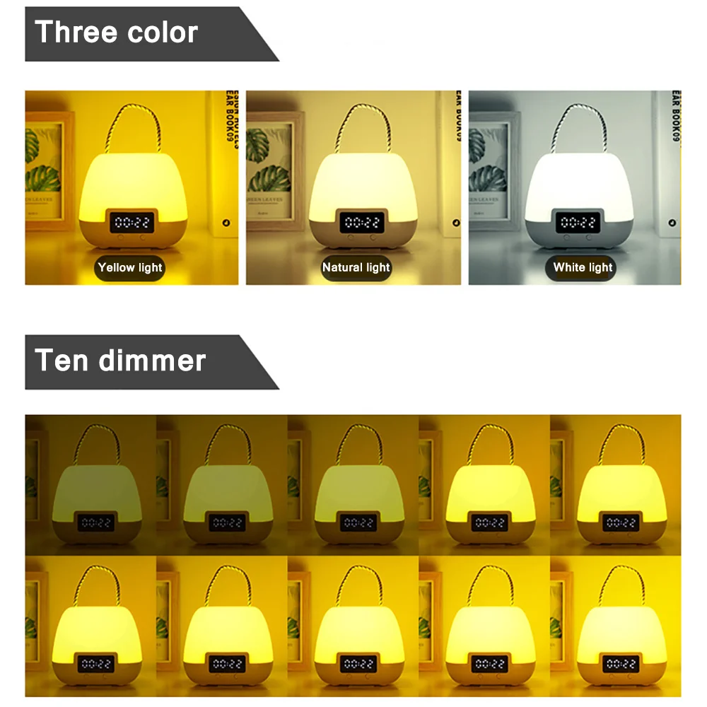

Dimmable Reading LED Night Light With Time Display Portable Outdoor Lantern Lamp Rechargeable For Children Gift Bedside Bedroom