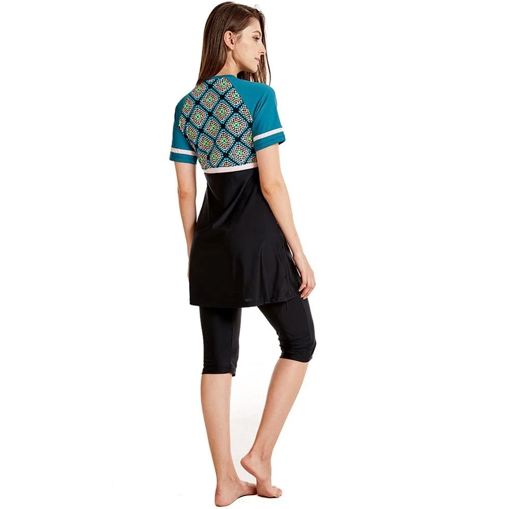 Женский скромный купальник с коротким рукавом в стиле пэчворк |