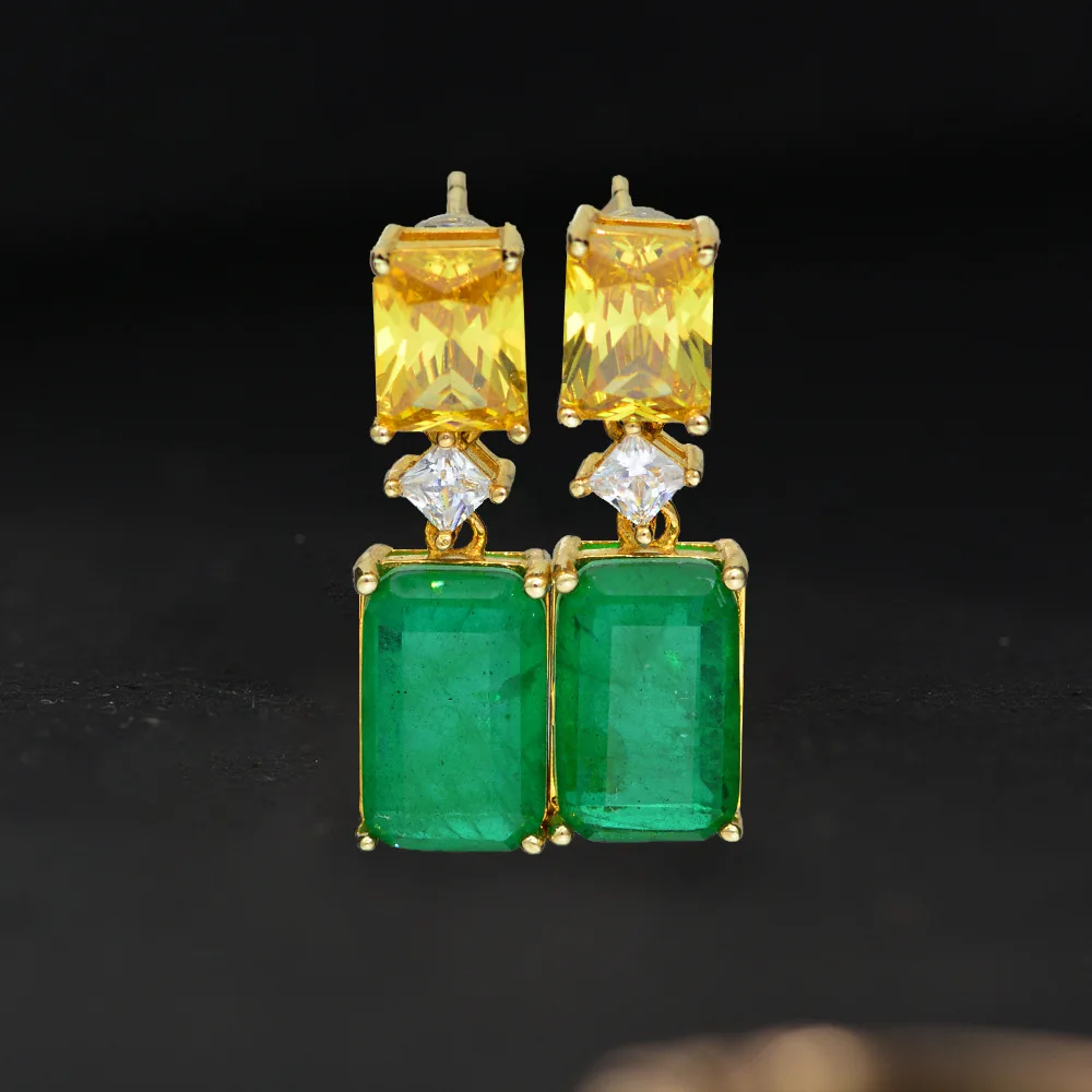 

Rectangle 6*8MM Citrine 8*12MM Emerald Gemstone Drop Earrings Solid 925 Sterling Silver Earrings for Women Fine Jewelry Gifts