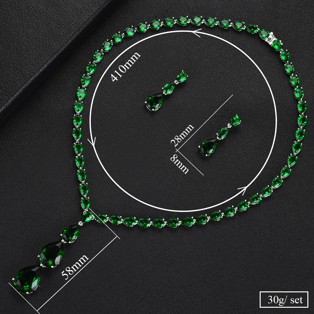 

missvikki Gorgeous Shiny Waterdrop Necklace Earrings Green Crystal Jewelry Sets For Women Statement Necklace Earrings Jewelry