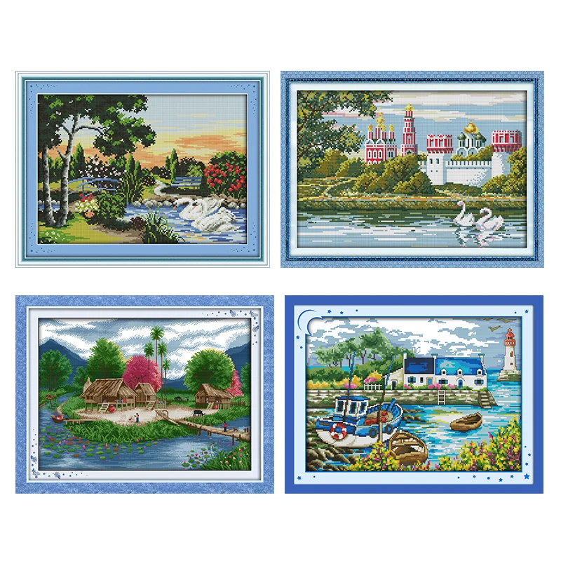 Наборы для вышивки крестиком с принтом на пружине до берега озера 11CT 14CT домашнего