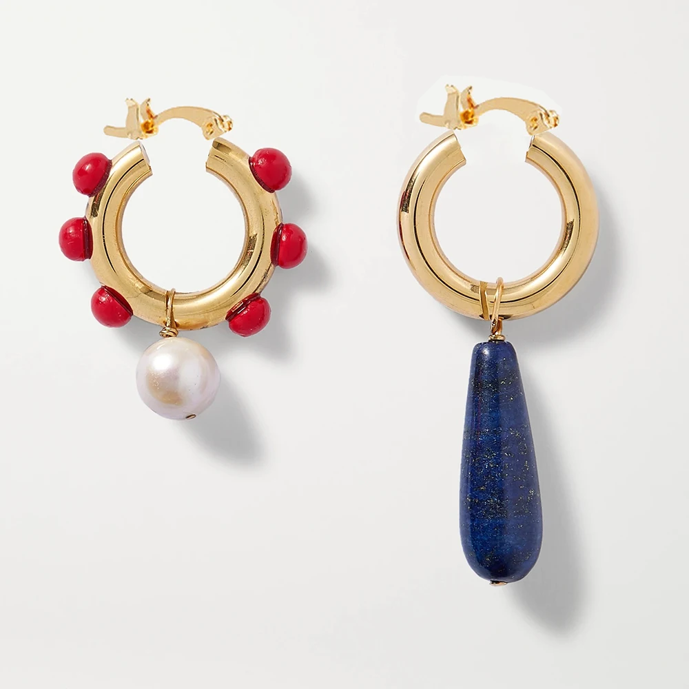 Женские асимметричные серьги-кольца из натурального камня массивные цвет