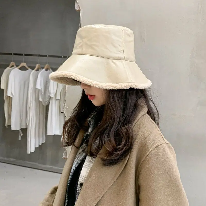 Панама Женская водонепроницаемая из искусственной кожи теплая зимняя шапка ПУ и