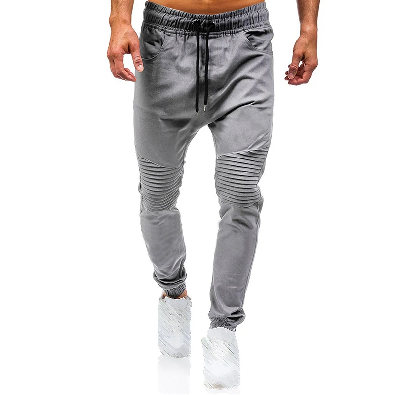 2019 Fashion Sports Trousers men Pants Casual Harlan Large Size Solid Color Lacing trousers pockets |