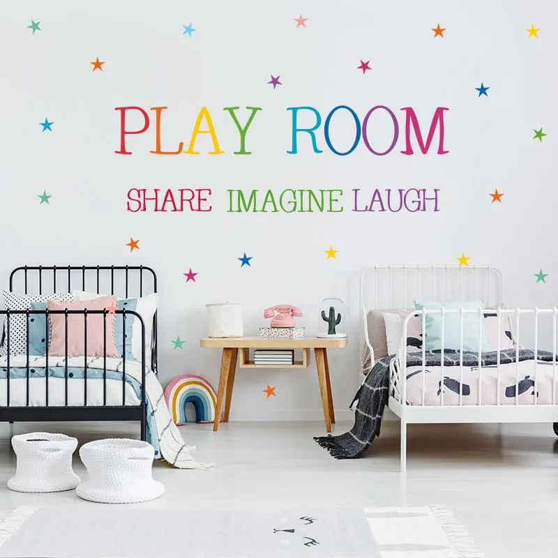 

Colorful Stars Pattern Play Room Wall Sticker Kids Bedroom Decoration Wallpaper English Proverbs Removable Wall Stickers