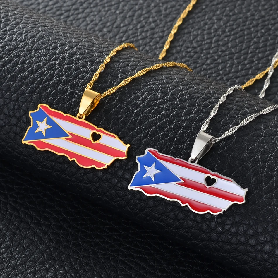 

Anniyo/Сердце карта Пуэрто-Рико и цвет кулон в форме флага ожерелья золотого/серебряного цвета PR Пуэрториканские Ювелирные изделия Подарки #165521