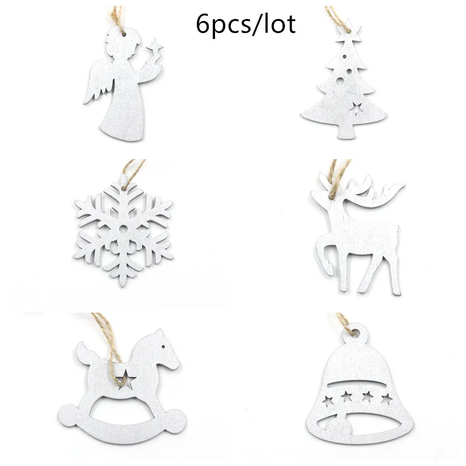 6pcs-42-silver mixed С Рождеством Noel деревянная подвеска рождественские украшения для елки для дома Navidad Natal новогодние украшения - Цвет: 6pcs-42-silver mixed