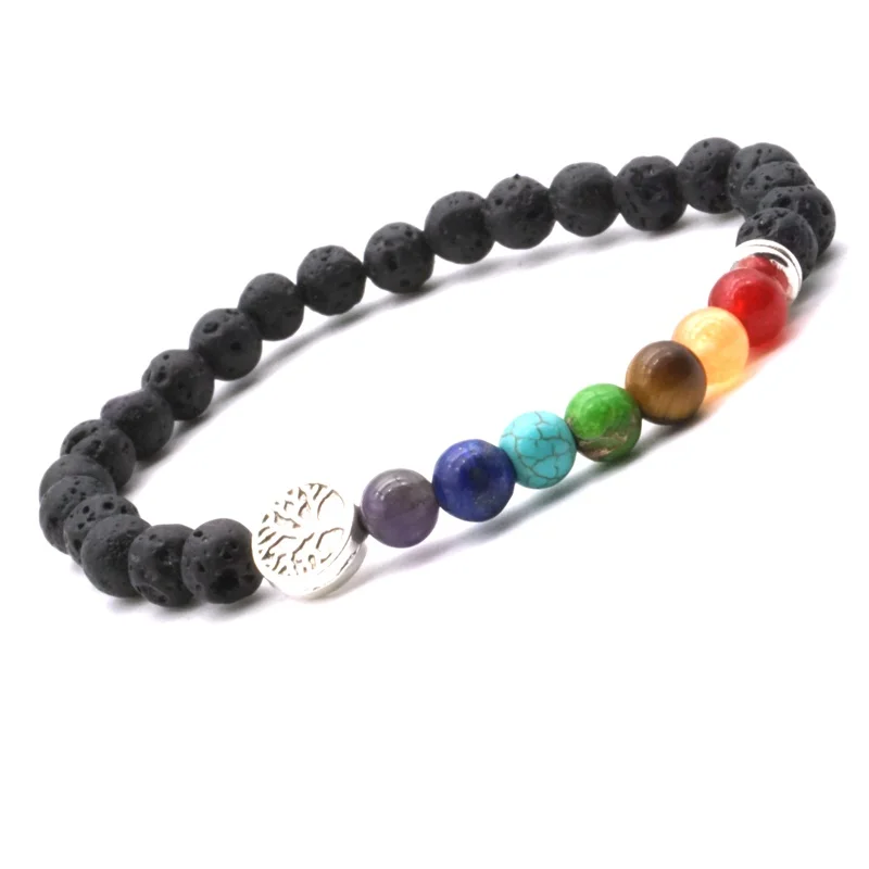 6 мм черный лавовый камень дерево жизни 7 чакр Исцеляющие балансирующие бусины