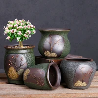 vintage stoneware purple clay flower pot chinese ceramic pots for plants succulent pot home garden decoration macetero room deco