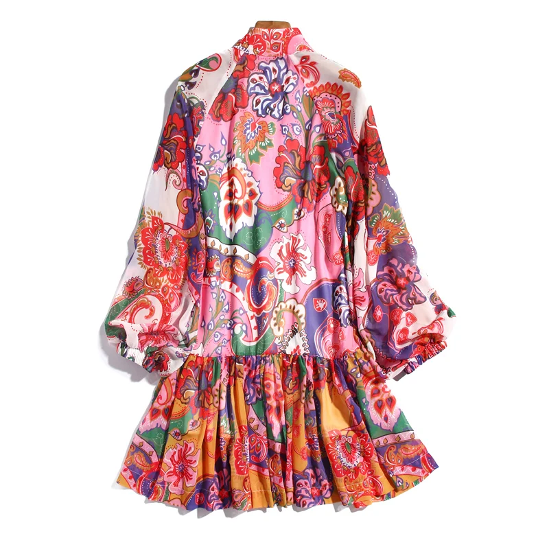 

Mini Dress Runway Autumn Designer Women'S Party Sexy Chic Lantern Sleeve Print Vintage French Elegant Fashion Chiffon Dresses