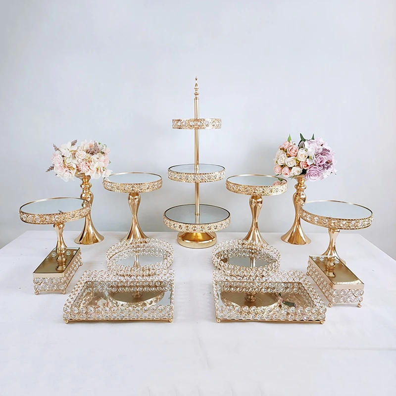 1pcs-13pcs Beautiful Tray 3 tier Cupcake Dessert Display Decoration Tools Wedding Crystal Mirror Cake Stand set