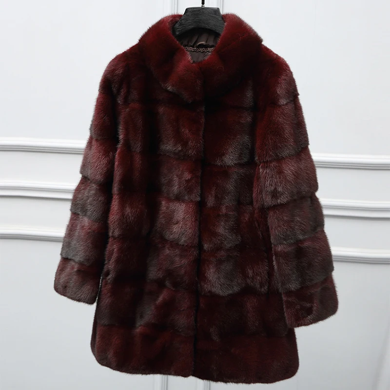 Новинка 2020 зимнее пальто из цельной норки женское длинное Горизонтальное тонкое