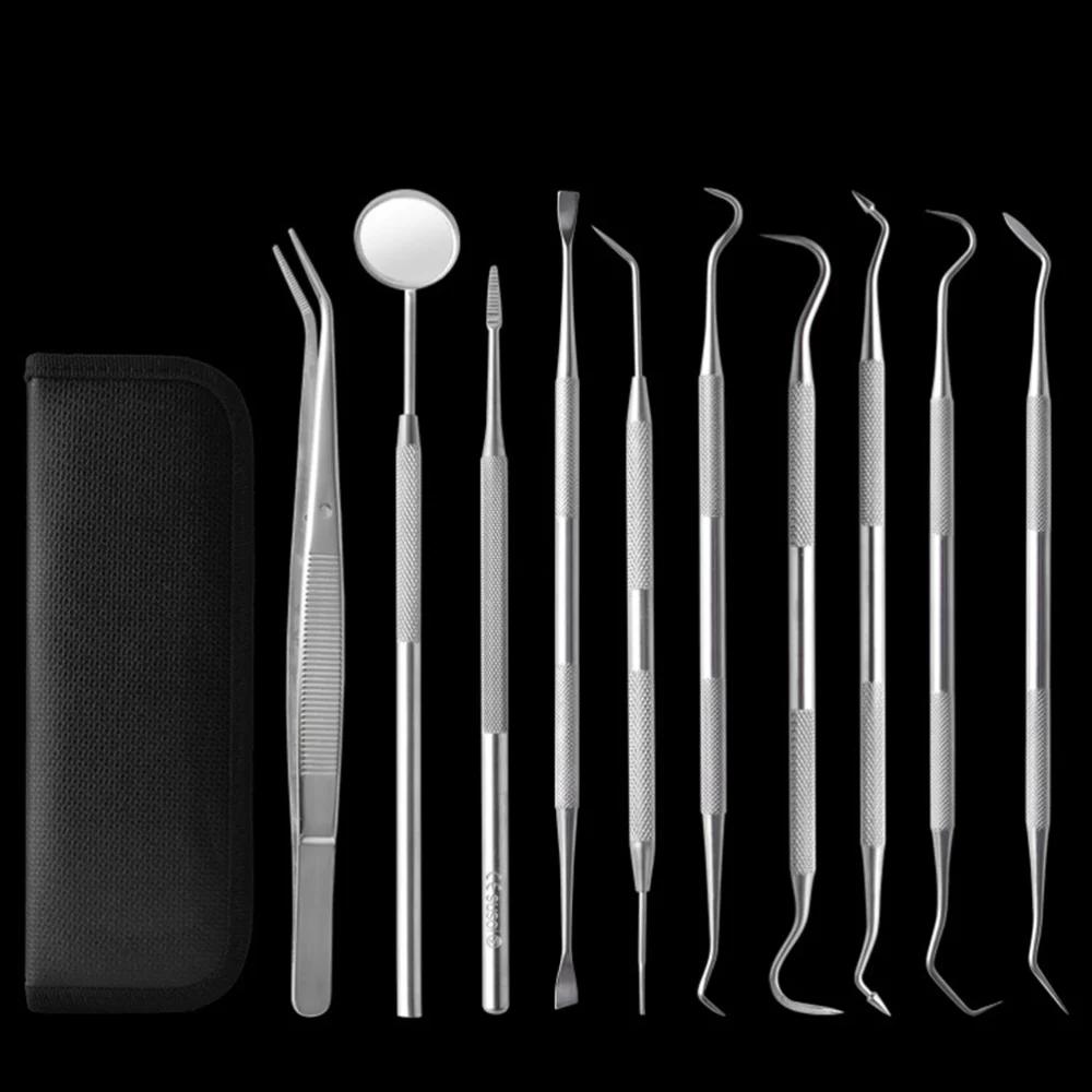 

1 Set/10pcs Hygiene Kit Teeth Whitening Tools Calculus Plaque Remover Set Clean Teeth Kit Stainless Steel with Lamp witho
