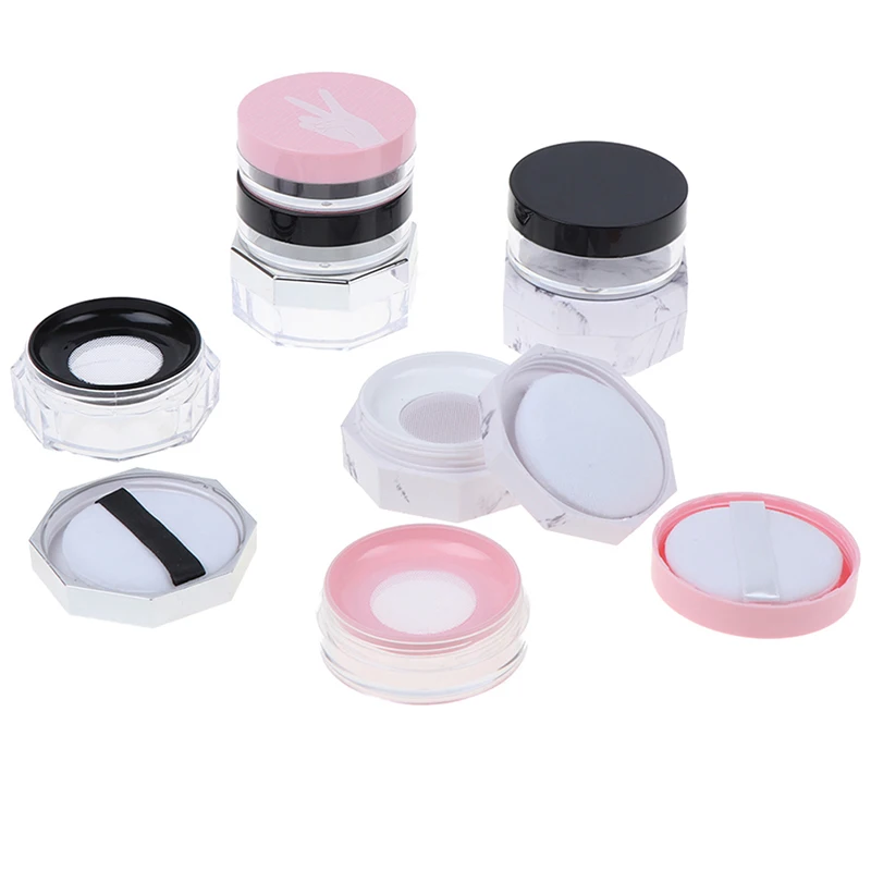 

Portable Plastic Powder Box Handheld Empty Loose Powder Pot With Sieve Puff Cosmetic Travel Makeup Jar Sifter Container Hot