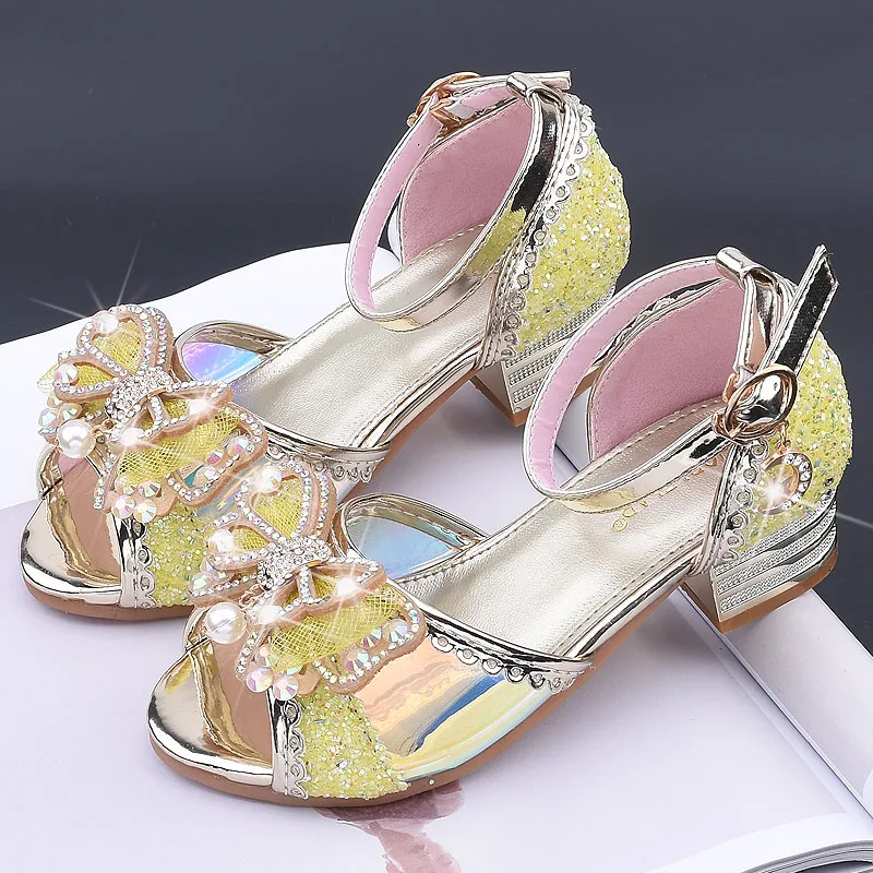 Летние сандалии для девочек на каблуке детская танцевальная обувь модная