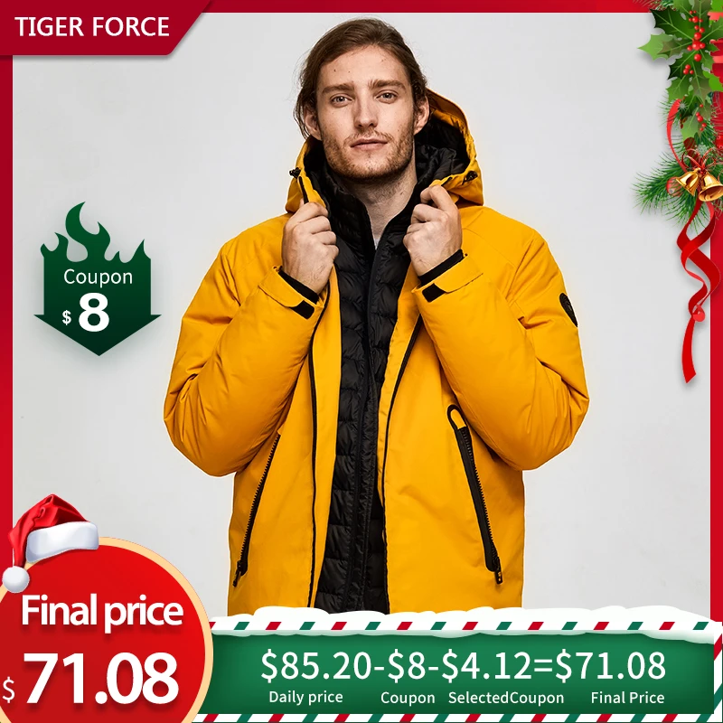 Tiger Force, мужская зимняя куртка большого размера, лыжная спортивная куртка для мужчин, водонепроницаемая зимняя куртка, поддельные две куртки с капюшоном, мужское плотное пальто
