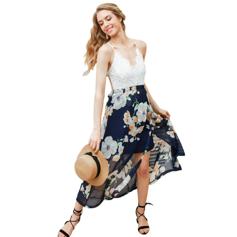 Женское платье с цветочным принтом MIOFAR длинное кружевное V-образным вырезом и