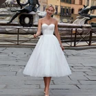 Винтажное ТРАПЕЦИЕВИДНОЕ Короткое свадебное платье Verngo, блестящее Тюлевое платье для невесты до середины икры, платья для невесты, садовые юбки, свадебные платья 2021