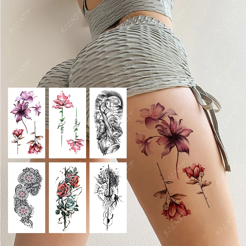 

Waterproof Temporary Tattoo Stickers Color Flower Rose Nice Body Art Arm Leg Fake Tatto Flash Tatoo for Women Men