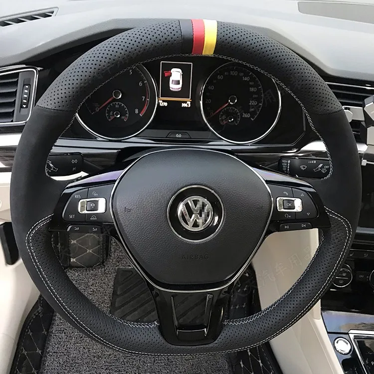 

For Volkswagen Golf 7 Rline Scirocco GTI Sagitar POLO Lamando DIY custom leather suede steering wheel cover car wheel cover