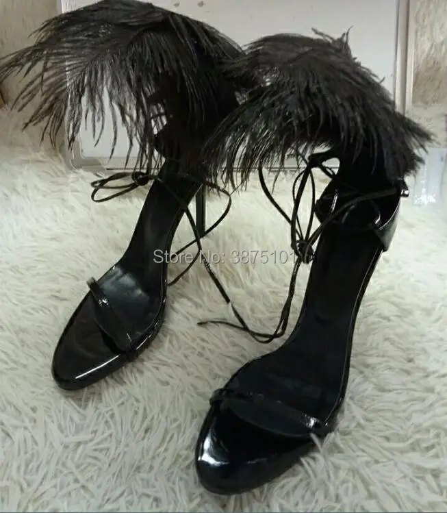 Хит продаж сандалии на высоком каблуке с украшением из перьев модная обувь для