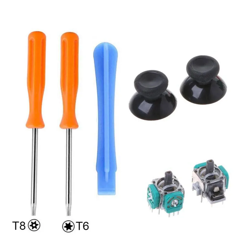 

Аналоговые 3d-джойстики, колпачки для пальцев, сменные детали + Инструменты для ремонта открывания, отвертка T8 T6 для контроллера геймпада XBOX ...