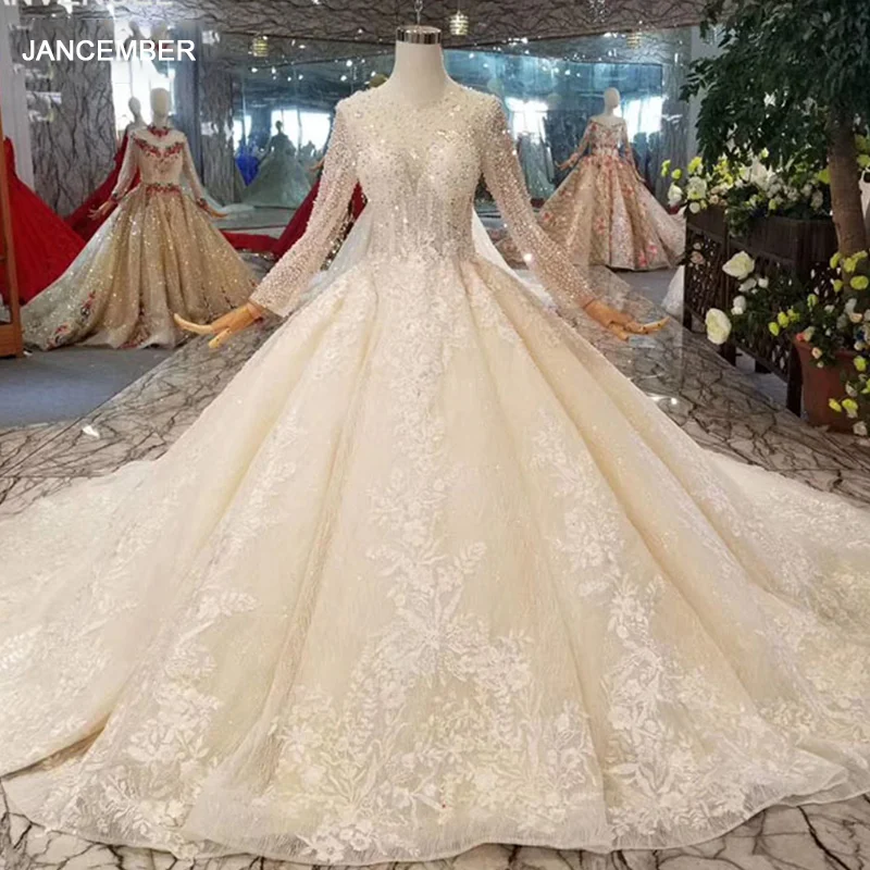 LS11223 Свадебные платья ручной работы с кристаллами цвета шампанского круглым